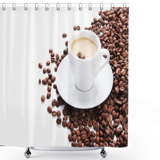 Personality  Cup Of Coffee With Coffee Beans, Isolated On White Shower Curtains