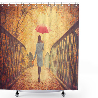 Personality  Girl With Umbrella In Autumn Park  Shower Curtains
