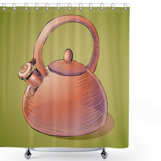 Personality  Brown Kettle. Vector Illustration. Shower Curtains