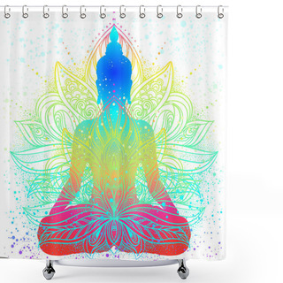Personality  Sitting Buddha Silhouette. Vintage Decorative Vector Illustratio Shower Curtains
