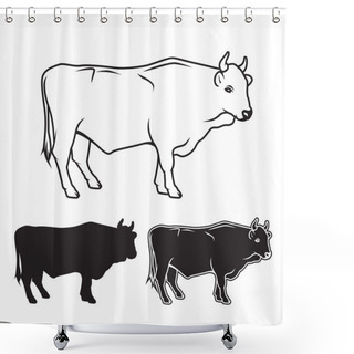 Personality  Hand Drawn Bull Set. Vector Illustration Shower Curtains