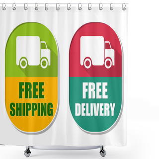 Personality  Free Shipping And Delivery With Truck Sign, Two Elliptical Label Shower Curtains