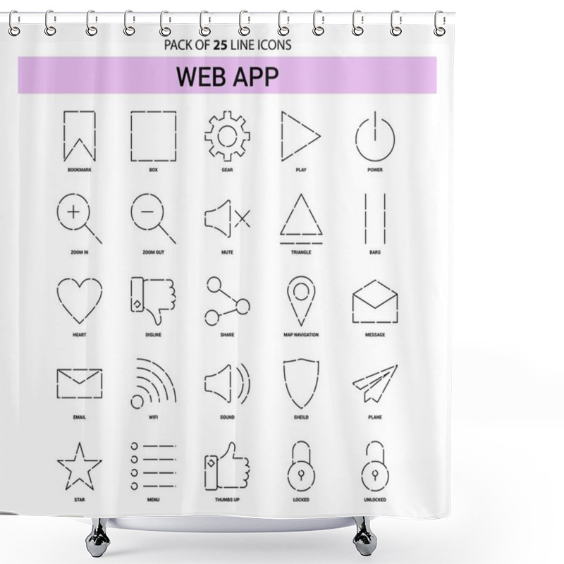 Personality  Web App Line Icon Set - 25 Dashed Outline Style Shower Curtains