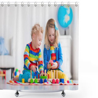 Personality  Kids Playing With Wooden Toy Train Shower Curtains