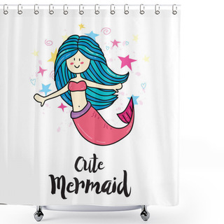 Personality  Colorful Illustration Of Childish Sticker For Print. Vector Mermaid Sticker  Shower Curtains