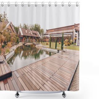Personality  Pond And Countryside Cottages Shower Curtains