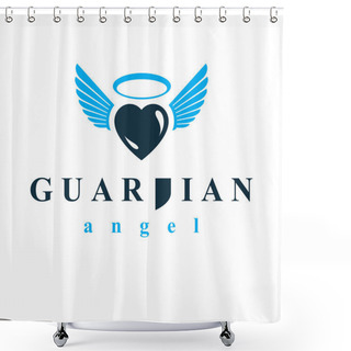 Personality  Heart Vector Graphic Illustration, Love And Freedom Metaphor Symbol. Guardian Angel Vector Abstract Emblem. Shower Curtains