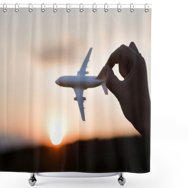 Personality  Plane At Sunset Shower Curtains