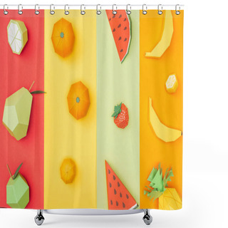 Personality  Top View Of Various Handmade Origami Fruits On Multicolored Paper Stripes Shower Curtains