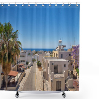 Personality  Ayia Napa Cityscape, Picturesque Old Street And Mediterranean Sea, Cyprus. Shower Curtains