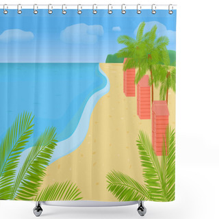 Personality  Landscape With The Sea Coast And Palm Trees. Shower Curtains