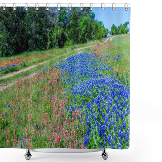 Personality  A Beautiful Rural Texas Field With A Variety Of Texas Wildflowers, Including Bluebonnets. Shower Curtains