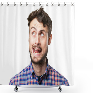 Personality  Worried Young Man Thinking Shower Curtains