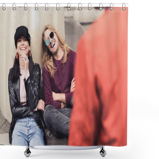 Personality  Loughing Young Couple Shower Curtains