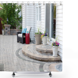 Personality  Stone Patio Of Luxury Home With Steps To Back Door Shower Curtains