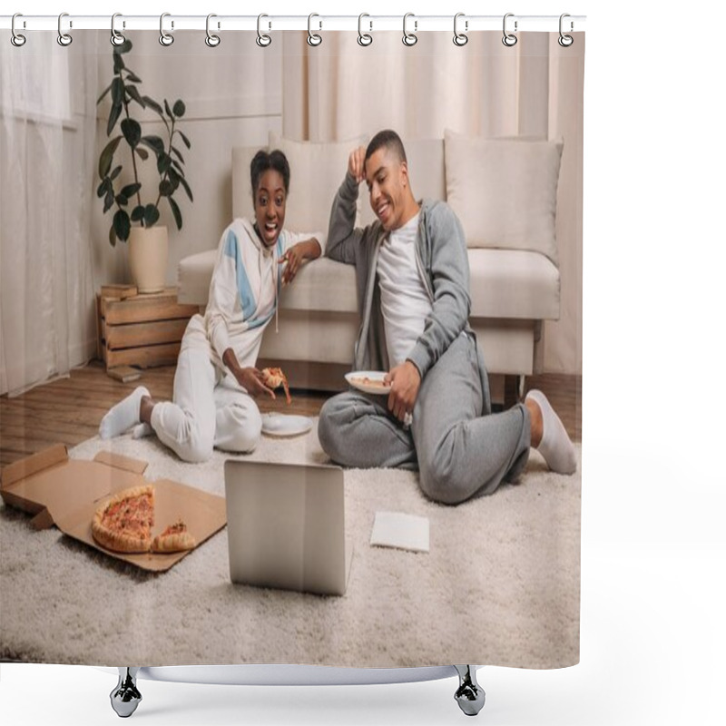 Personality  Couple Eating Pizza Shower Curtains