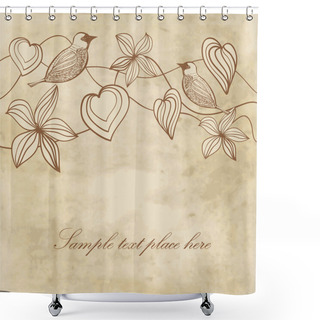 Personality  Flowers, Hearts And Birds On Vintage Paper Background Shower Curtains