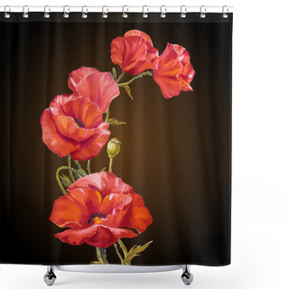 Personality  Oil Painting. Card With Poppies Flowers Shower Curtains