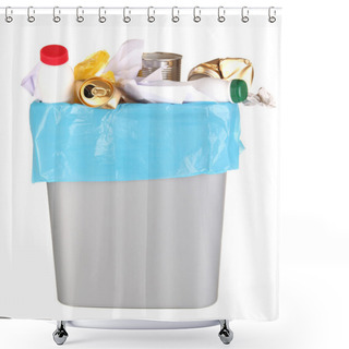 Personality  Bin Full Of Rubbish Isolated On White Shower Curtains
