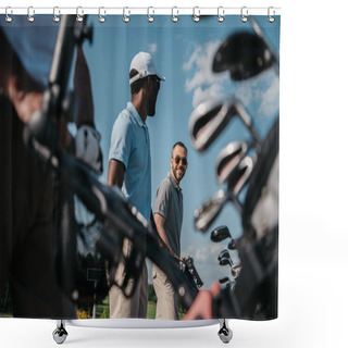 Personality  Smiling Players Going To Golf Course Shower Curtains