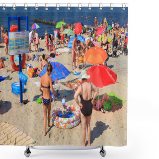 Personality  People Families Have A Rest On The Sandy Coast Of The Baltic Sea Shower Curtains
