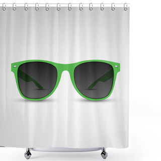 Personality  Green Sunglasses On White Shower Curtains