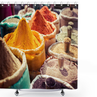 Personality  Indian Colored Spices At Local Market. Shower Curtains