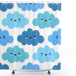 Personality  Seamless Background With Funny Clouds. Cute Cartoon. Vector Illustration. Can Be Used For Wallpaper, Textile, Invitation Card, Wrapping, Web Page Background. Shower Curtains