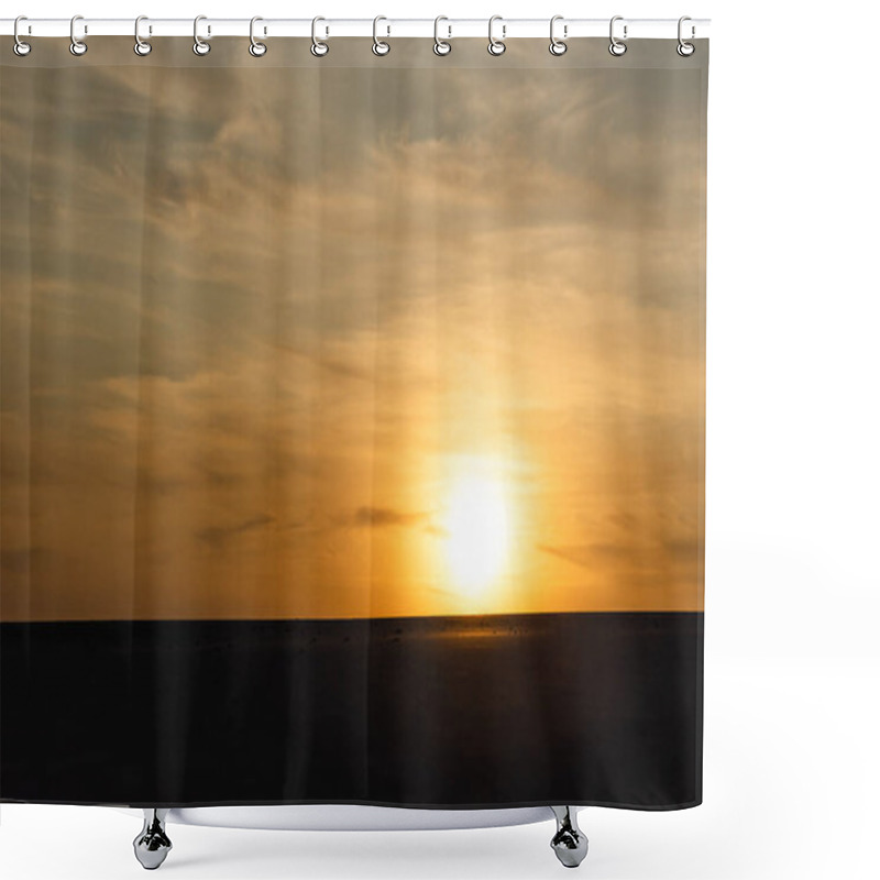 Personality  Dark Sandy Beach Against Bright Sun During Sunset Shower Curtains