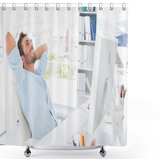 Personality  Casual Man Resting With Hands Behind Head In Office Shower Curtains