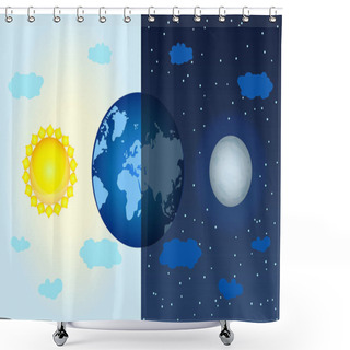 Personality  Equinox Concept With Dark And Shine Planet, Sun And Moon. Vernal Or Autumnal Equinox Day. Day And Night Design. Earth Seasons. Annual Seasonal. International Astrology Day. Stock Vector Illustration Shower Curtains