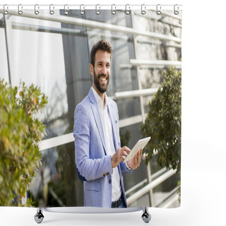 Personality  Businessman With Digital Tablet Shower Curtains