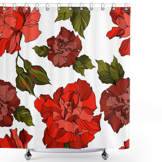 Personality  Vector Rose Floral Botanical Flowers. Black And White Engraved Ink Art. Seamless Background Pattern. Shower Curtains