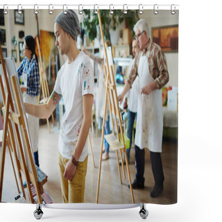 Personality  Young Artists Painting On Easel  Shower Curtains