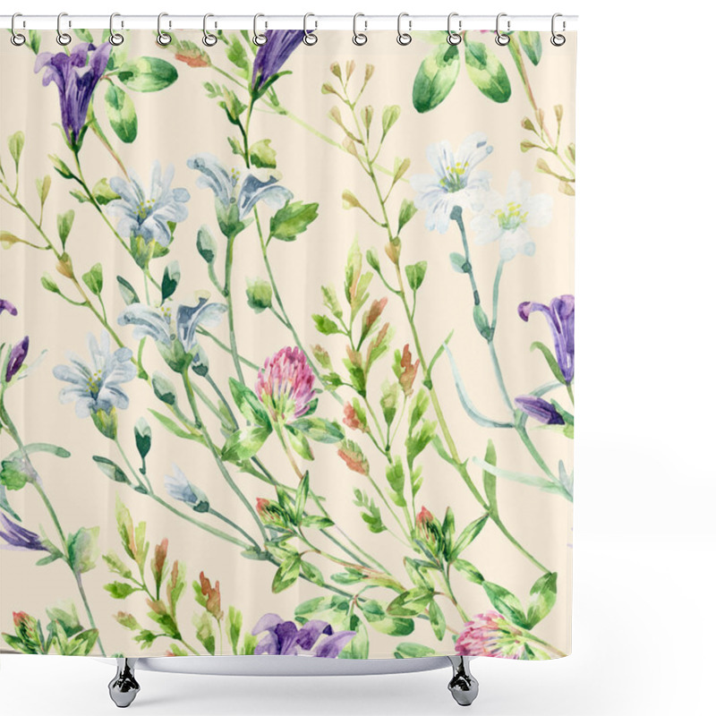 Personality  Watercolor Wild Flowers Seamless Pattern. Shower Curtains