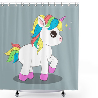 Personality  Vector Illustration Of Cute Baby Unicorn For Children Design. Shower Curtains
