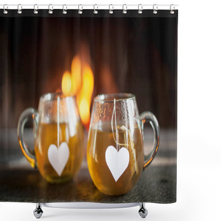 Personality  Two Glass Cups Of Tea Shower Curtains