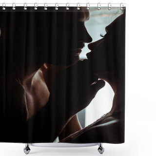 Personality  Silhouettes Of Sexy Young Passionate Kissing Couple Shower Curtains