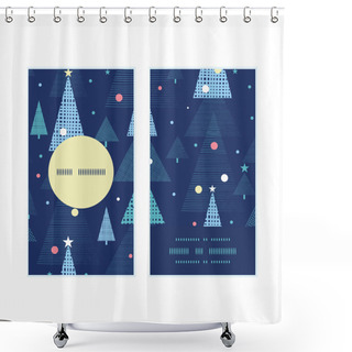 Personality  Vector Abstract Holiday Christmas Trees Vertical Round Frame Pattern Business Cards Set Shower Curtains