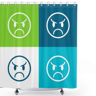 Personality  Angry Emoticon Face Flat Four Color Minimal Icon Set Shower Curtains
