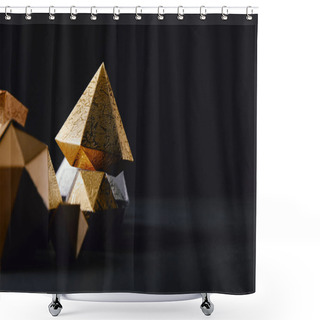 Personality  Cose-up View Of Shiny Faceted Glittering Gold Pieces On Black Background Shower Curtains