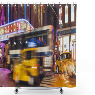 Personality  TIMES SQUARE, NEW YORK, USA - OCTOBER 8, 2018: Motion Picture Of Times Square And Cars In New York At Night, Usa Shower Curtains