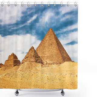 Personality  Ancient Pyramid Of Mycerinus, Menkaura And The Pyramids Of The Queens Menkaurev Giza, Egypt. Shower Curtains