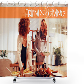 Personality  Happy Friendsgiving Against Millennial Adult Friends Celebrating Thanksgiving Together At Home Shower Curtains