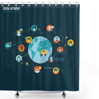 Personality  Flat Design Concept For Social Network Shower Curtains