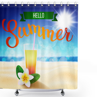 Personality  Summer Tropical Beach Background With Original Hand Lettering He Shower Curtains