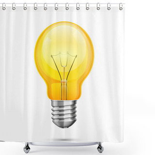 Personality  Lamp Idea Icon, Object Yellow Light White Background, Vector Illustration Shower Curtains