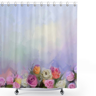 Personality  Still Life A Bouquet Of Flowers. Oil Painting White, Red And Yellow Roses Flowers Shower Curtains