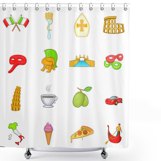 Personality  Italy Icons Set In Cartoon Style Shower Curtains