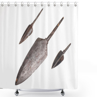 Personality  Three Ancient Arrowheads On A White Background Shower Curtains